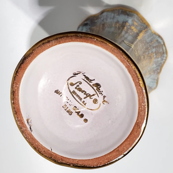 1957 Stangl #3154 Antique Gold, 7.5" 22KT Gold Turquoise Blue Green Flared Vase - Picture 7 of 11